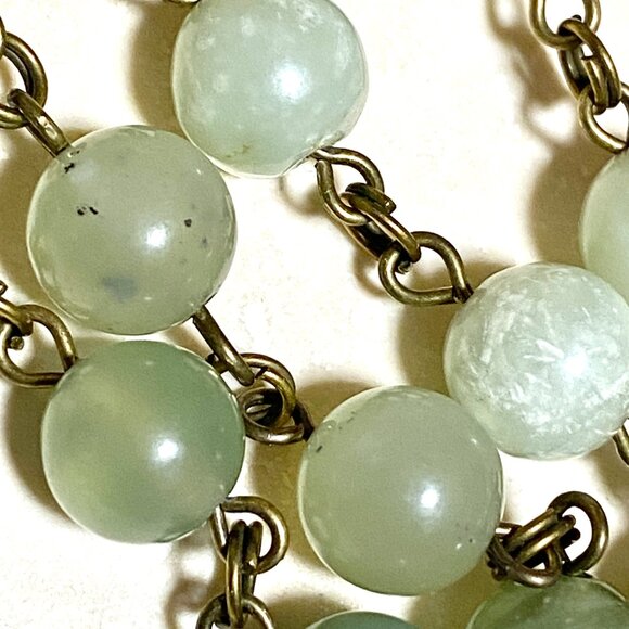 Natural Mint Green Serpentine Necklace, Bronze Leaf Branch + Genuine Gemstone - Picture 11 of 16